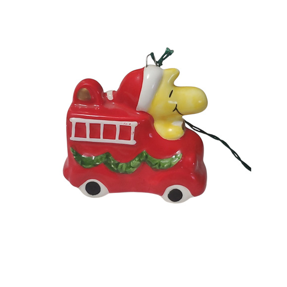 Vintage Peanuts WOODSTOCK Christmas ORNAMENT Fire Truck Made in Japan 1972 - Picture 1 of 10